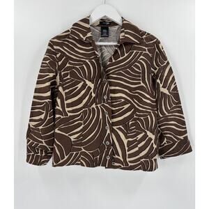 East 5th Button Up Womens Small Brown Zebra Striped Linen 3/4 Sleeves Collared